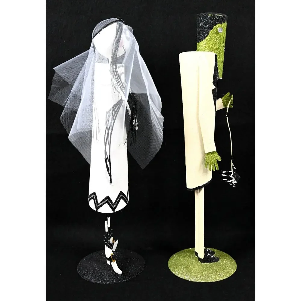 Retired Pier 1 Imports Metal Glitter Frankenstein & Skeleton Bride